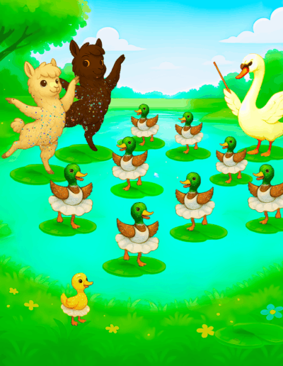 Romeo und Samurai tanzen mit Enten, während ein Schwan dirigiert