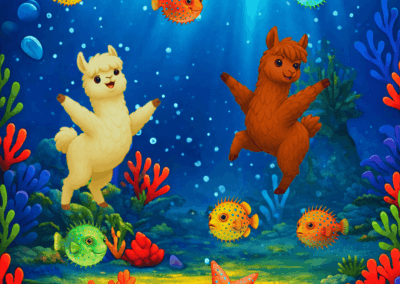 Romeo und Samurai tanzen unter Wasser zwischen bunten Kugelfischen und einem Seestern