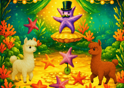 Romeo und Samurai sehen einer Zirkusshow mit Seesternen unter Wasser zu