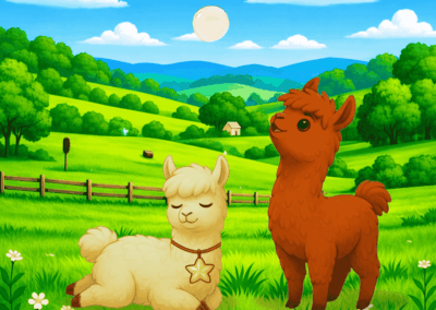 Romeo liegt entspannt im Gras, während Samurai daneben steht