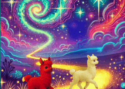 Romeo und Samurai folgen einem glitzernden Weg durch eine magische Landschaft